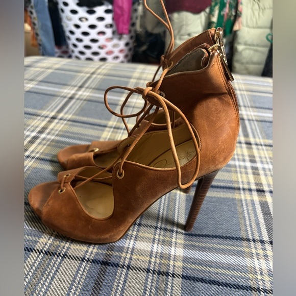 Jessica Simpson Rollana Stiletto Heel Front Lace Up Pumps Cognac - Picture 1 of 8